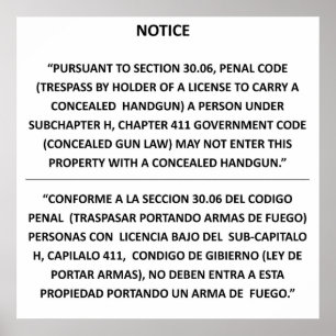 Texas Gun Law - Basic White - Concealed Carry Poster