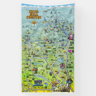 Texas Hill Country Cartoon Map Banner