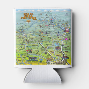 Texas Hill Country Cartoon Map Can Cooler