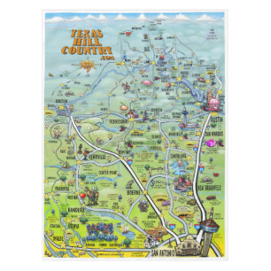 Texas Hill Country Cartoon Map Tablecloth