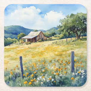 Texas Hill Country Square Paper Coaster