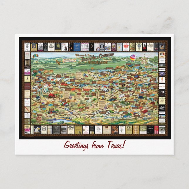 Texas Hill Country Wine Map Postcard (Front)
