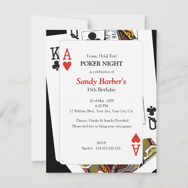 Texas Hold 'Em Poker Night - Party Invitation (Front)