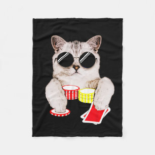 Texas Holdem Poker Cat Fleece Blanket