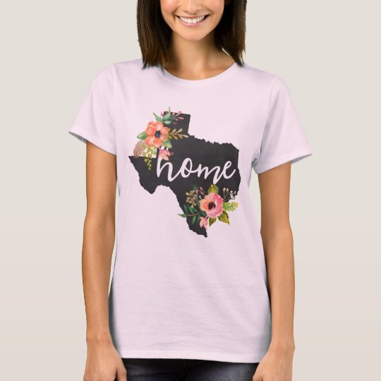 Texas Home Chalkboard Watercolor Flowers State T-Shirt