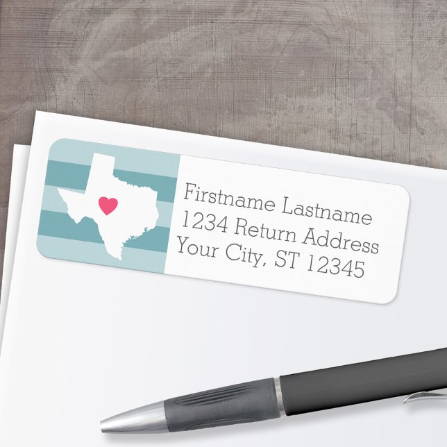 Texas Home State Love Mariage avec coeur personnal (Personalized Mailing Label with Return Address and State Map - Low Minimum)