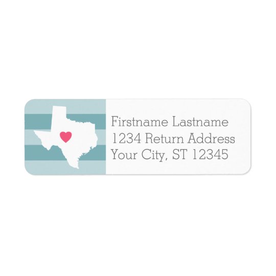 Texas Home State Love Wedding with Custom Heart Return Address Label