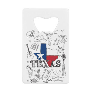 Texas Illustration Doodles of Texas Texas Pattern Credit Card Bottle Opener