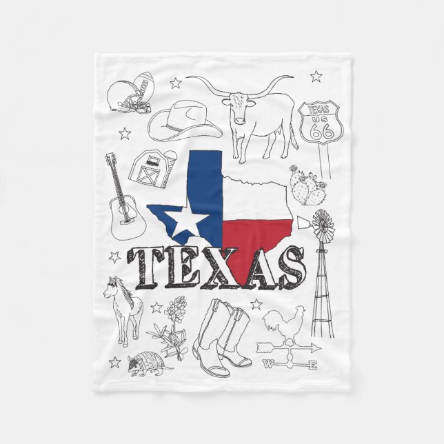 Texas Illustration Doodles of Texas Texas Pattern Fleece Blanket (Front)