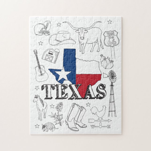 Texas Illustration Doodles of Texas Texas Pattern Jigsaw Puzzle (Vertical)