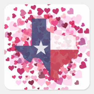 Texas in a Field of Hearts - Valentine's Day Square Sticker