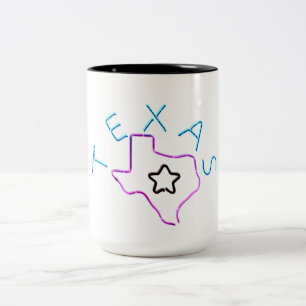 Texas in neon lights. Two-Tone coffee mug