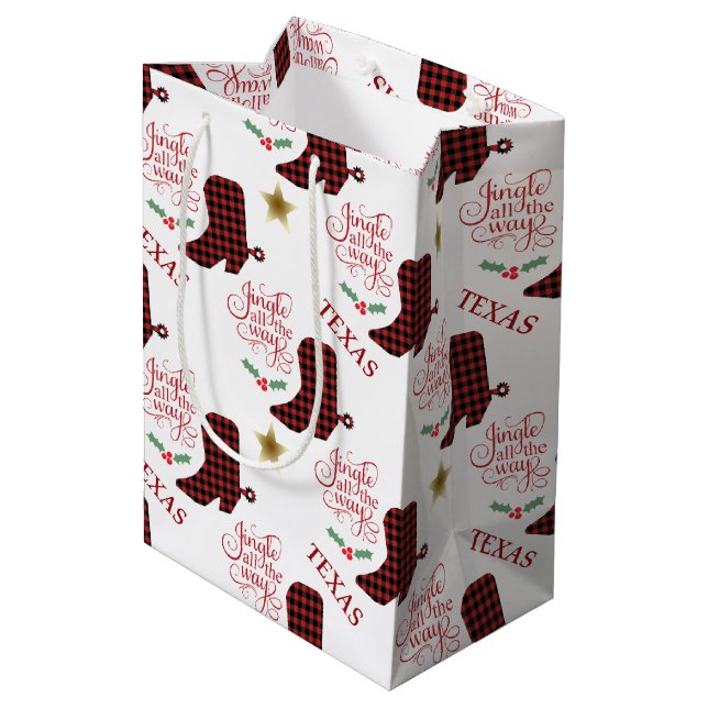 Texas Jingle All the Way Christmas Medium Gift Bag (Back Angled)