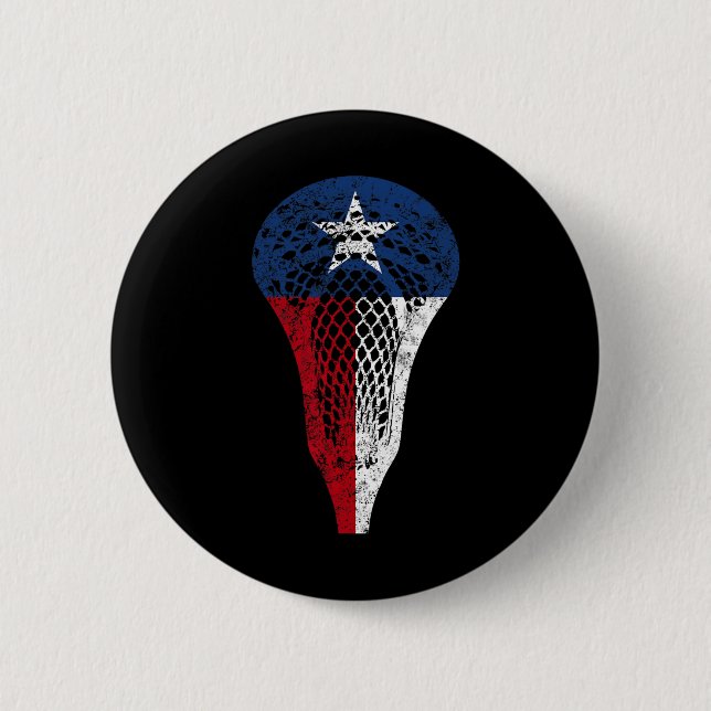 Texas Lacrosse Texan State Flag Lax Stick Tee  2 Inch Round Button (Front)