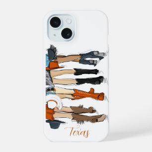 Texas Ladies Burnt Orange Cowboy Boots Hats iPhone 15 Case