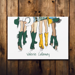 Texas Ladies Cowboy Boots Green Gold Fashion Name Thank You Card
