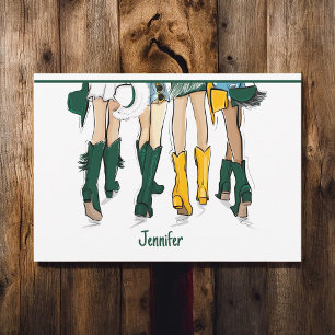 Texas Ladies Fashion Cowboy Boot Gold Green Thank You Card