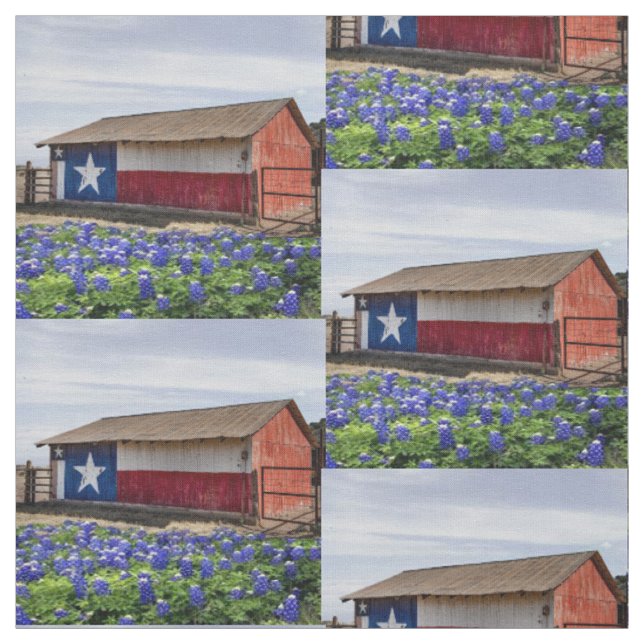 Texas Landscape Barn With Bluebonnets 4.5" Block Fabric (Swatch)