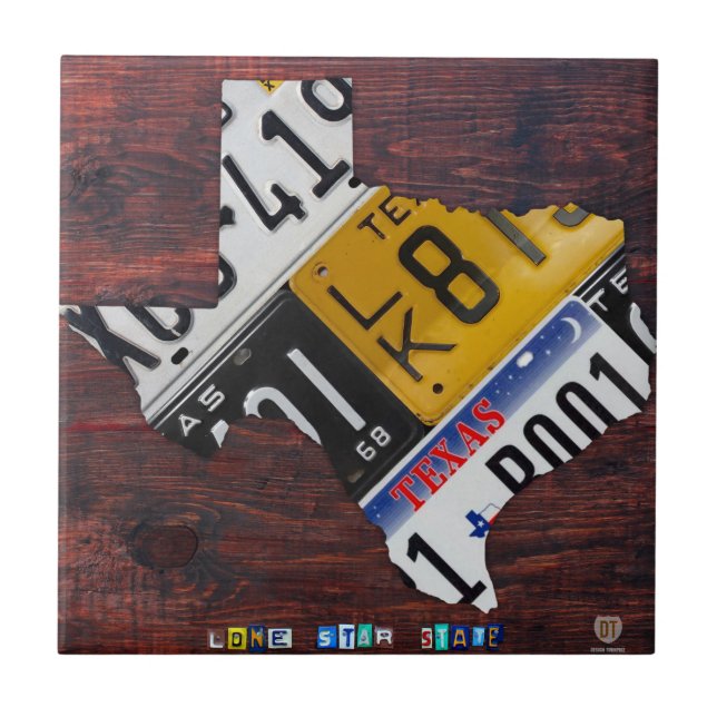 Texas License Plate Map Ceramic Tile V2 (Front)