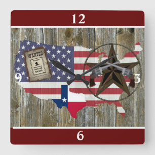 Texas Lone Star Dueling Pistols Most Wanted Sign S Square Wall Clock
