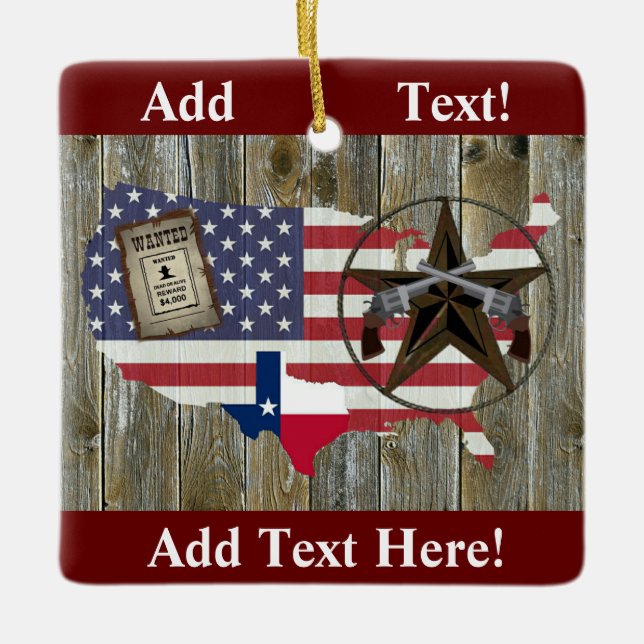 Texas Lone Star Duelling Pistols Most Wanted Sign  Ceramic Ornament (Front)
