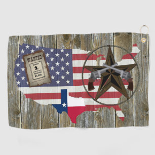 Texas Lone Star Duelling Pistols Most Wanted Sign Golf Towel