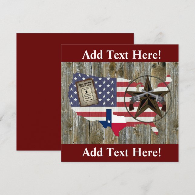 Texas Lone Star Duelling Pistols Most Wanted Sign  Invitation (Front/Back)