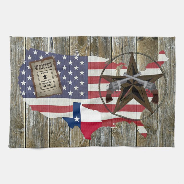Texas Lone Star Duelling Pistols Most Wanted Sign Kitchen Towel (Horizontal)