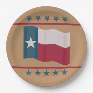 Texas Lone Star Flag Red White Blue Tan Paper Plate