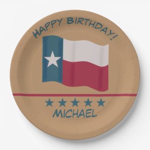 Texas Lone Star Flag Tan Name Personalize Birthday Paper Plate