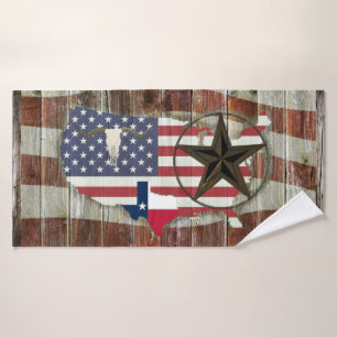 Texas Lone Star State American Flag Bath Towel Set