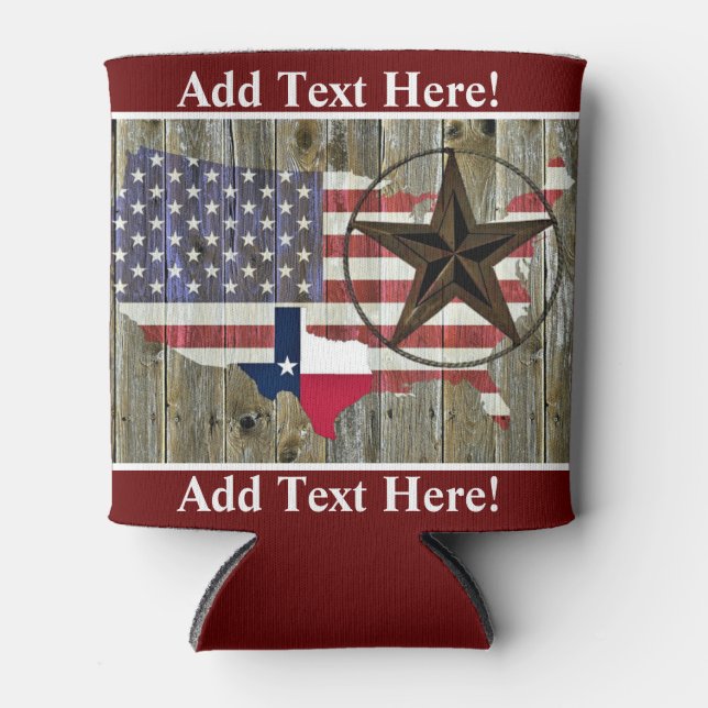 Texas Lone Star State Flag Map Can Cooler (Front)