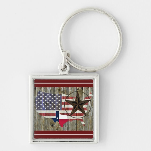 Texas Lone Star State Flag Map Keychain (Front)