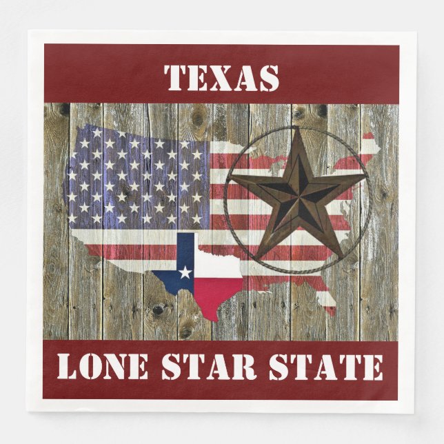 Texas Lone Star State Flag Map Napkin (Front)