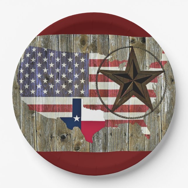 Texas Lone Star State Flag Map Paper Plate (Front)