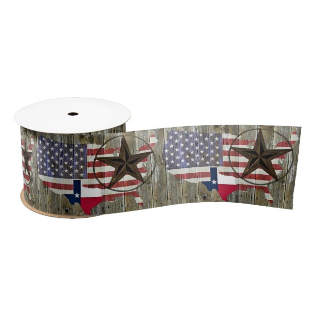 Texas Lone Star State Flag Map Satin Ribbon (Spool)