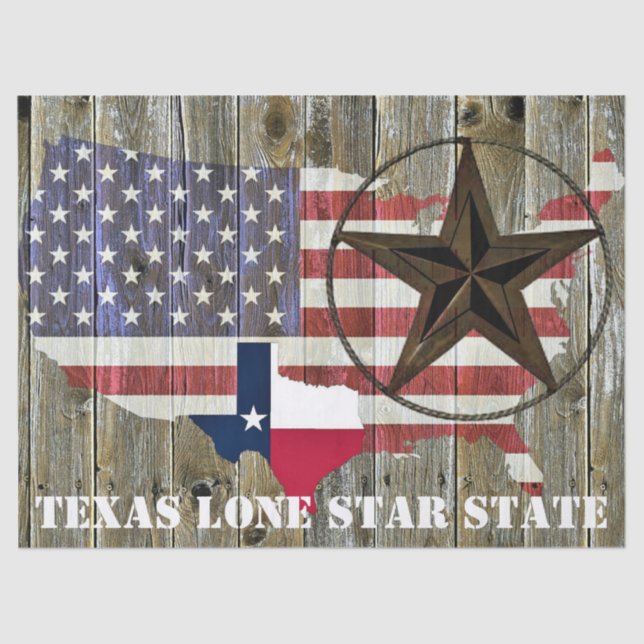 Texas Lone Star State Flag Map Tissue Paper (Front)
