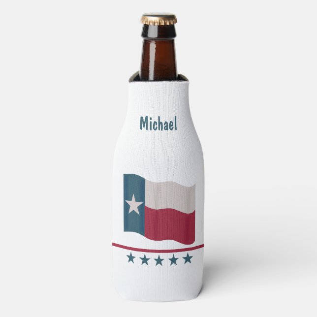 Texas Long Star Flag Name Personalized Bottle Cooler (Bottle Front)