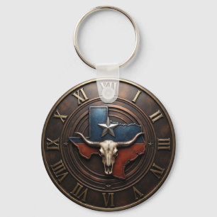 Texas Longhorn Bronze Flag Medallion  Keychain