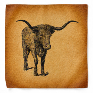 Texas Longhorn Bull Rustic Vintage Western Art Bandana