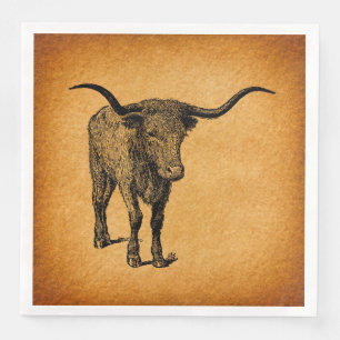 Texas Longhorn Bull Rustic Vintage Western Art Napkin