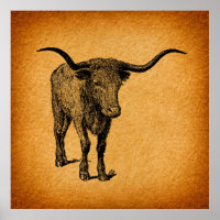 Texas Longhorn Bull Rustic Vintage Western Art