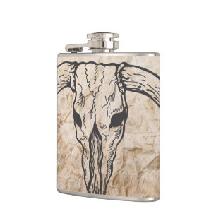 Texas Longhorn Bull Skull Hip Flask