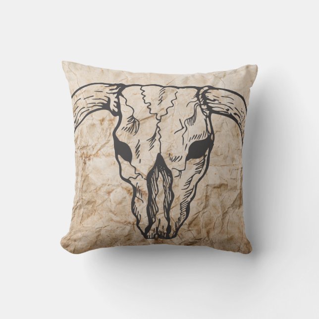 Texas Longhorn Bull Skull Throw Pillow (Front)