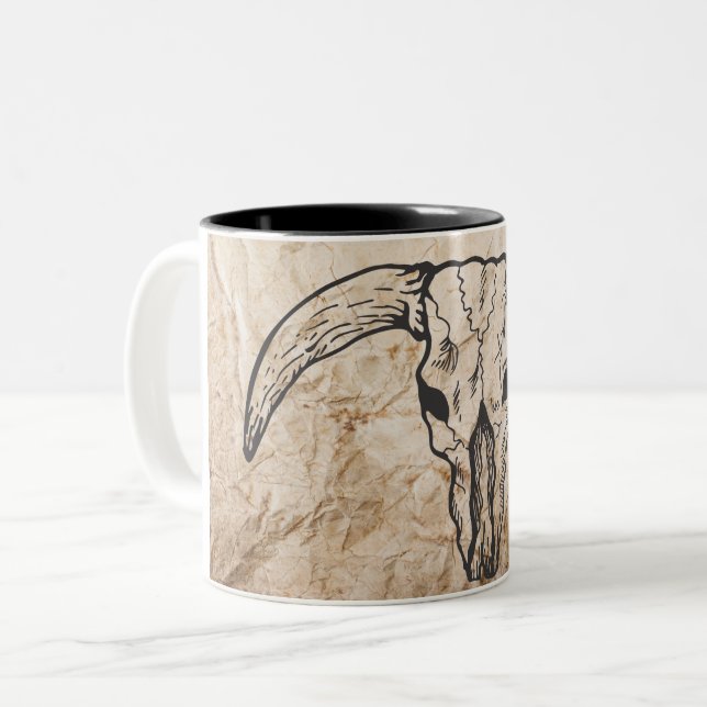 Texas Longhorn Bull Skull Two-Tone Coffee Mug (Front Left)