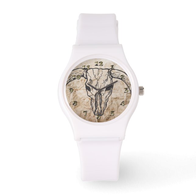 Texas Longhorn Bull Skull Watch (Front)