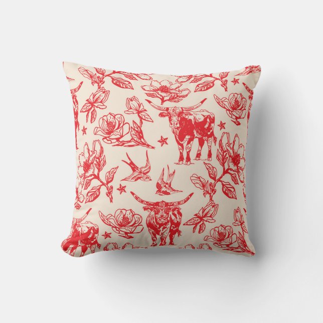 Texas Longhorn Cattle Bull Pattern Pillow Gifts (Front)