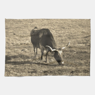 Texas Longhorn Cattle Cow Photo Rustic Kitchen Towel