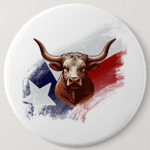 Texas longhorn cow 6 inch round button