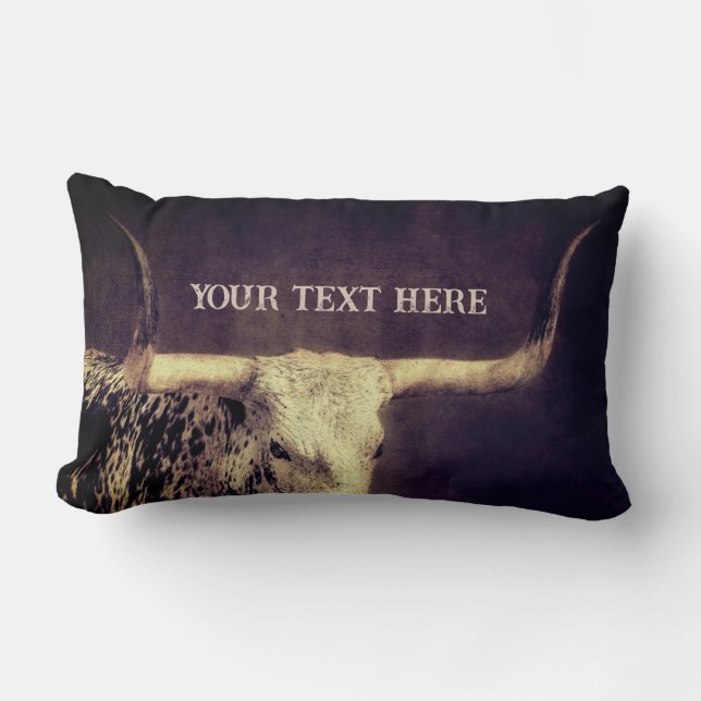 Texas Longhorn cow distressed add your text brown  Lumbar Pillow (Front)